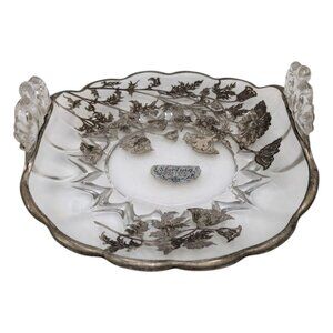 Vtg Silver City Glass Co Curved Dish Sterling on Crystal Non-Tarnish Basket 7"